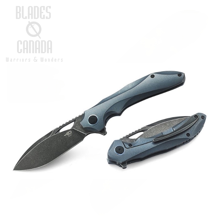 Bestech Eskra Flipper Framelock Knife, M390, Titanium Blue, BT1813B