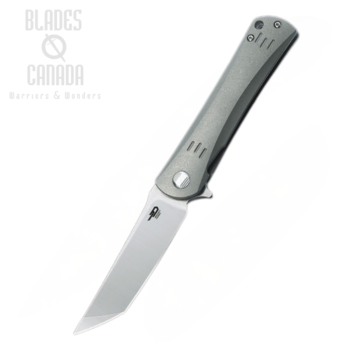 Bestech Kendo Flipper Framelock Knife, S35VN Tanto Two-Tone, Titanium Grey, BT1903A