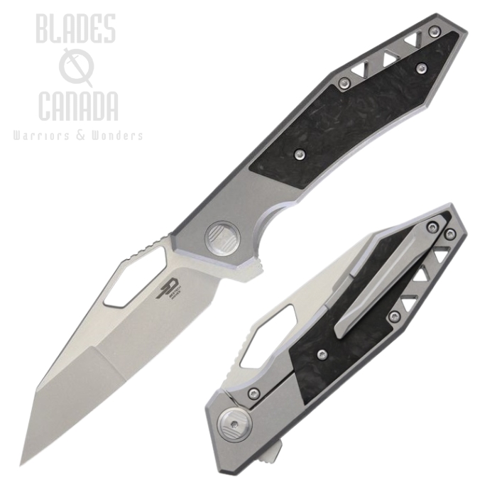 Bestech Fractal Flipper Framelock Knife, S35VN Tanto Two-Tone, Titanium/CF, BT1907A