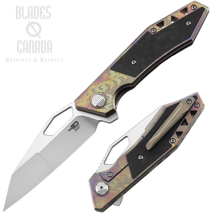 Bestech Fractal Flipper Framelock Knife, S35VN Tanto Two-Tone, Titanium/CF, BT1907C