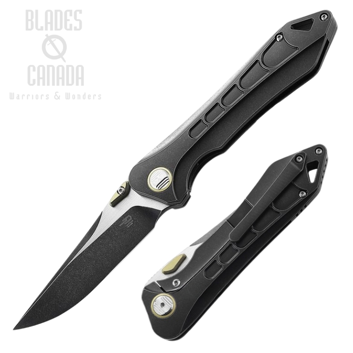 Bestech Supersonic Flipper Framelock Knife, S35VN Two-Tone, Titanium Black, BT1908A