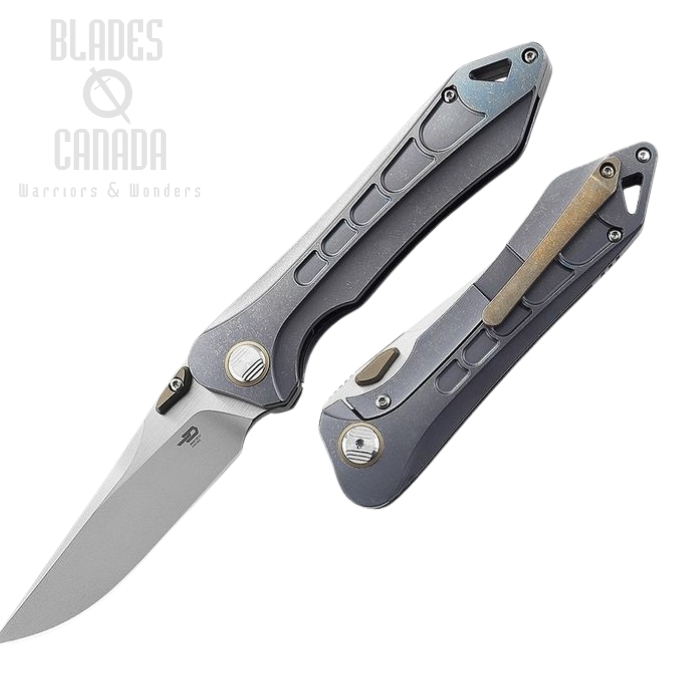 Bestech Supersonic Flipper Framelock Knife, S35VN Two-Tone, Titanium Blue, BT1908B