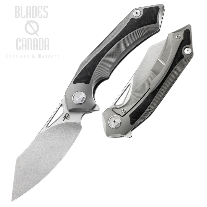 Bestech Kasta Flipper Framelock Knife, M390 Tanto Two-Tone, Titanium/CF, BT1909A