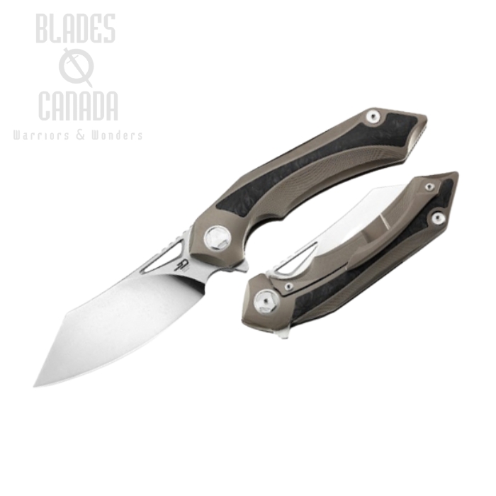 Bestech Kasta Flipper Framelock Knife, M390 Mirror SW/Satin, Titanium Bronze/CF, BT1909C