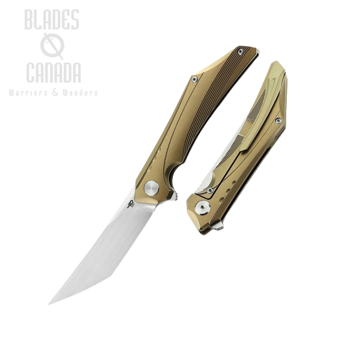 Bestech Kamoza Flipper Framelock Knife, M390 Tanto, Titanium Gold, BT1911C