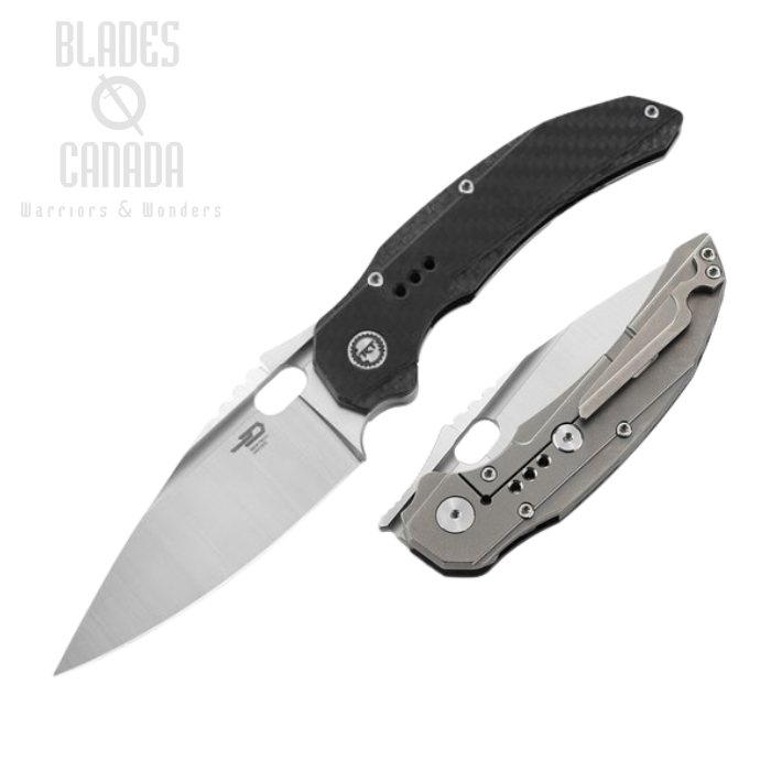 Bestech Exploit Flipper Framelock Knife, S35VN Satin, Titanium/Carbon Fiber, BT2005E