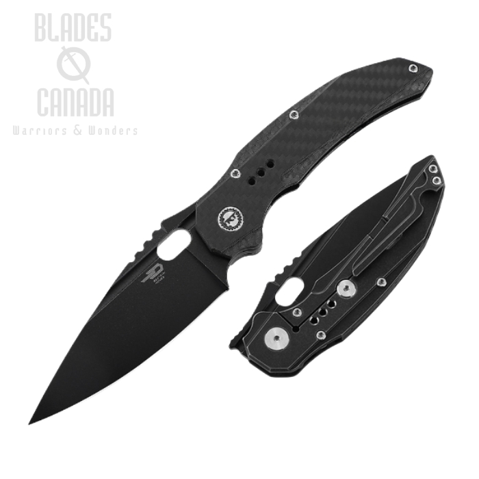 Bestech Exploit Flipper Framelock Knife, S35VN Black SW, Titanium/Carbon Fiber, BT2005G