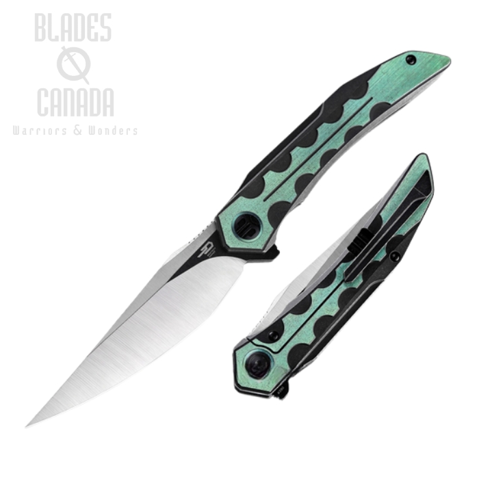 Bestech Samari Flipper Framelock Knife, M390 Tanto, Titanium Green, BT2009C