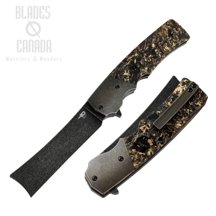 Bestech Spanish Tip Razor Flipper Folding Knife, M390, Carbon Fiber/Copper, BT2101C
