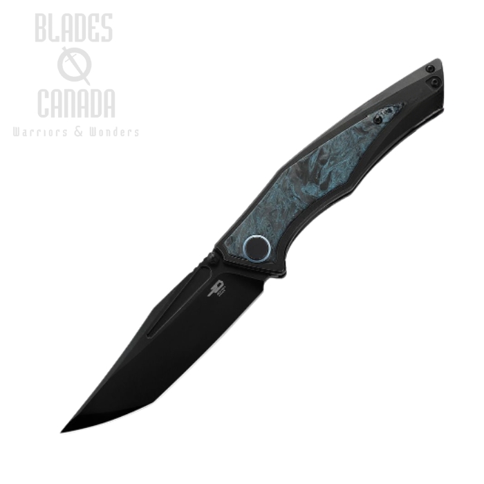 Bestech Togotta Framelock Folding Knife, M390, Titanium with Carbon Fiber Black/Blue, BT2102H