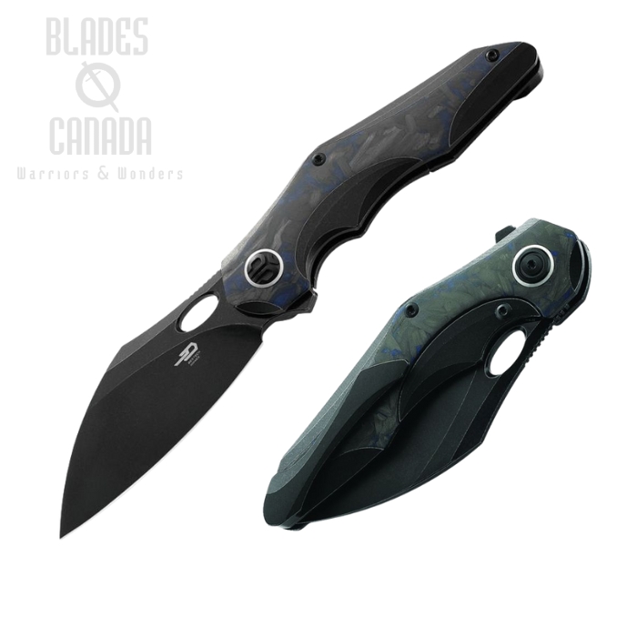 Bestech Nogard Flipper Folding Knife, M390, Titanium/Blue Marble CF, BT2105B