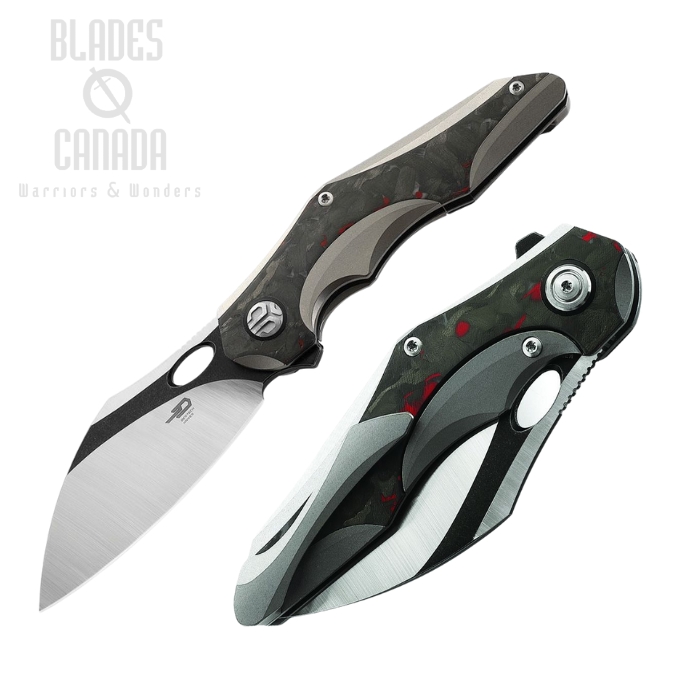 Bestech Nogard Flipper Folding Knife, M390 Two-Tone, Titanium/Red Marble CF, BT2105C