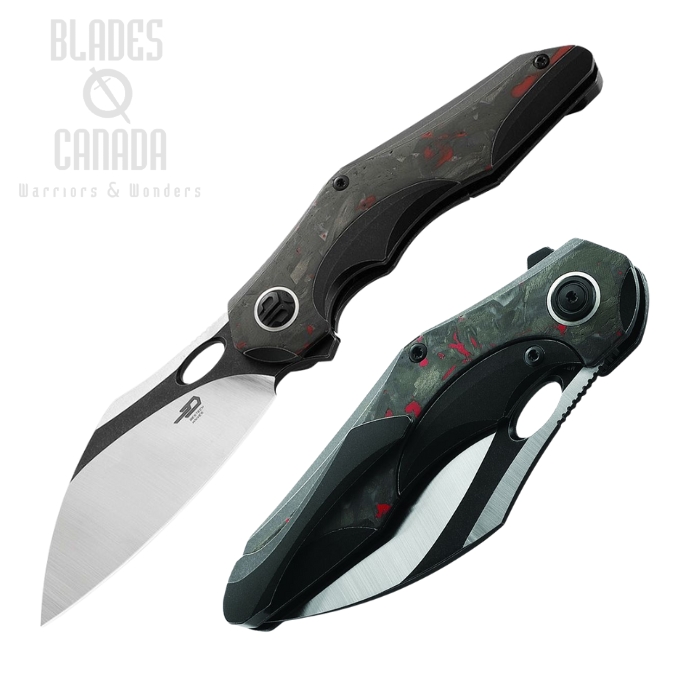 Bestech Nogard Flipper Folding Knife, M390 Two-Tone, Titanium/Red Marble CF, BT2105D