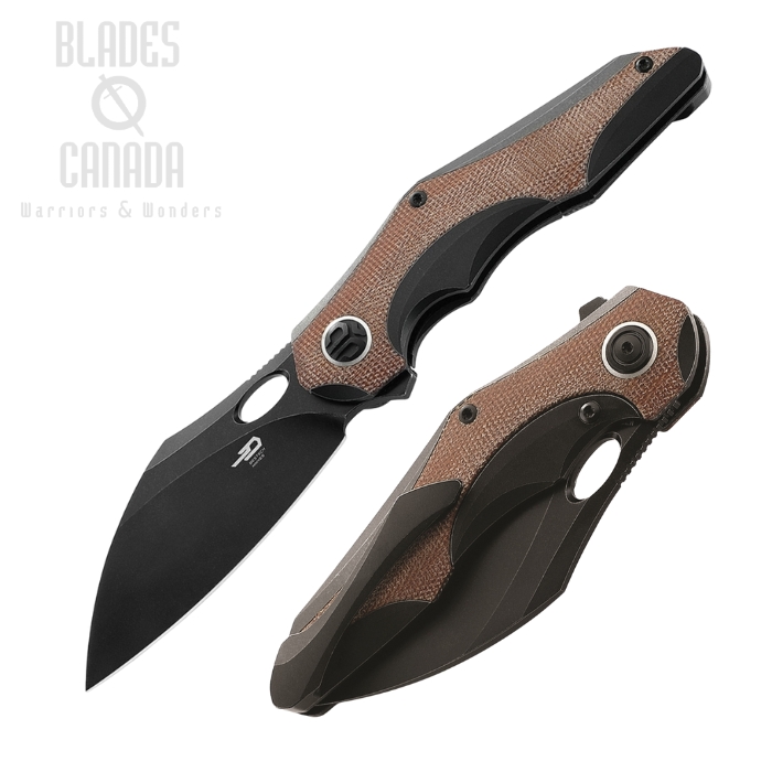 Bestech Nogard Flipper Folding Knife, M390, Titanium/Micarta Brown, BT2105E