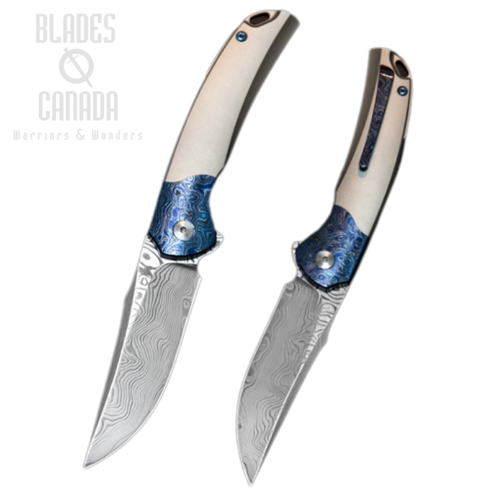Bestech Supernova Flipper Folding Knife, Damascus, Titanium Grey w/Zirconium Timascus Bolster, BT2111E