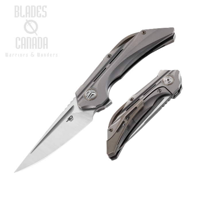 Bestech Vigil Flipper Framelock Knife, M390 Satin, Titanium Grey, BT2201A