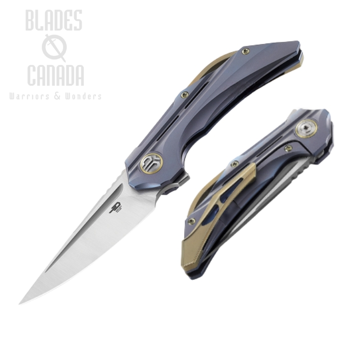 Bestech Vigil Flipper Framelock Knife, M390 Satin, Titanium Blue, BT2201B