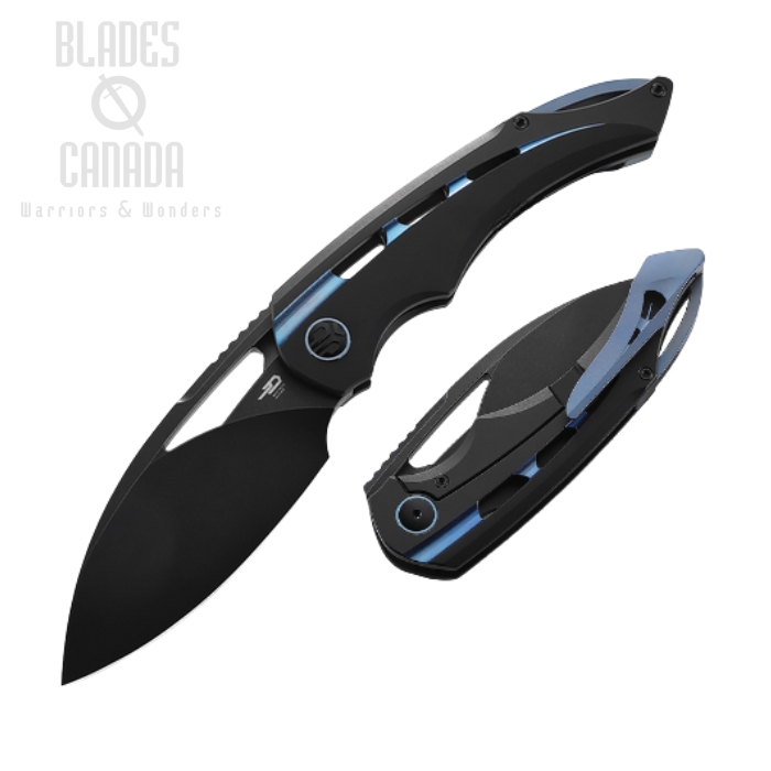 Bestech Fairchild Framelock Folding Knife, S35VN Black SW, Titanium Black/Blue, BT2202C