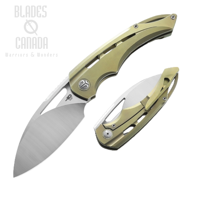 Bestech Fairchild Framelock Folding Knife, S35VN Satin, Titanium Gold, BT2202D