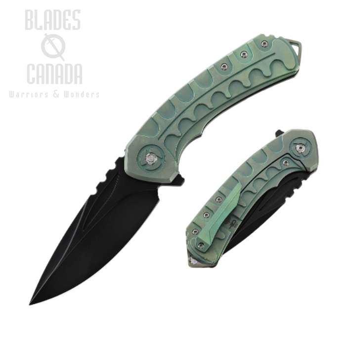 Bestech Buwaya Flipper Framelock Knife, M390 Black, Titanium Green, BT2203D