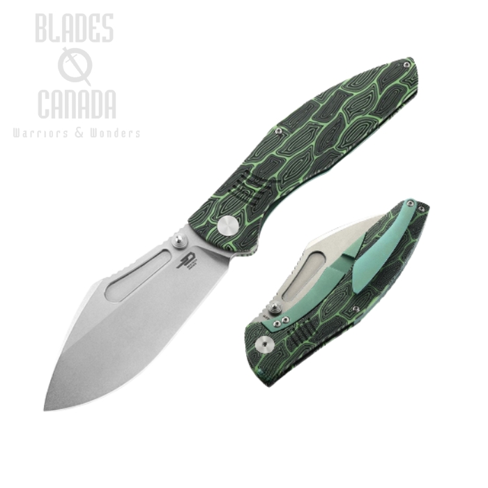 Bestech Lockness Framelock Folding Knife, M390, Damascus G10/Titanium Green, BT2205A