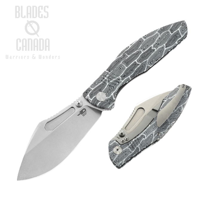 Bestech Lockness Framelock Folding Knife, M390, Damascus G10 White & Black/Ti, BT2205B