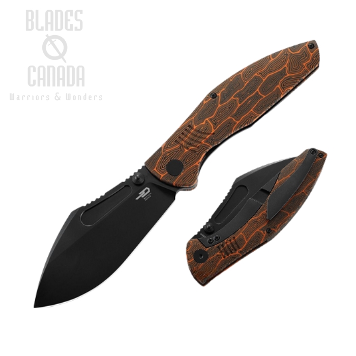Bestech Lockness Framelock Folding Knife, M390 Black, Damascus G10 Orange/Titanium, BT2205C