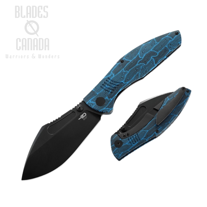 Bestech Lockness Framelock Folding Knife, M390 Black, Damascus G10 Blue/Titanium, BT2205D