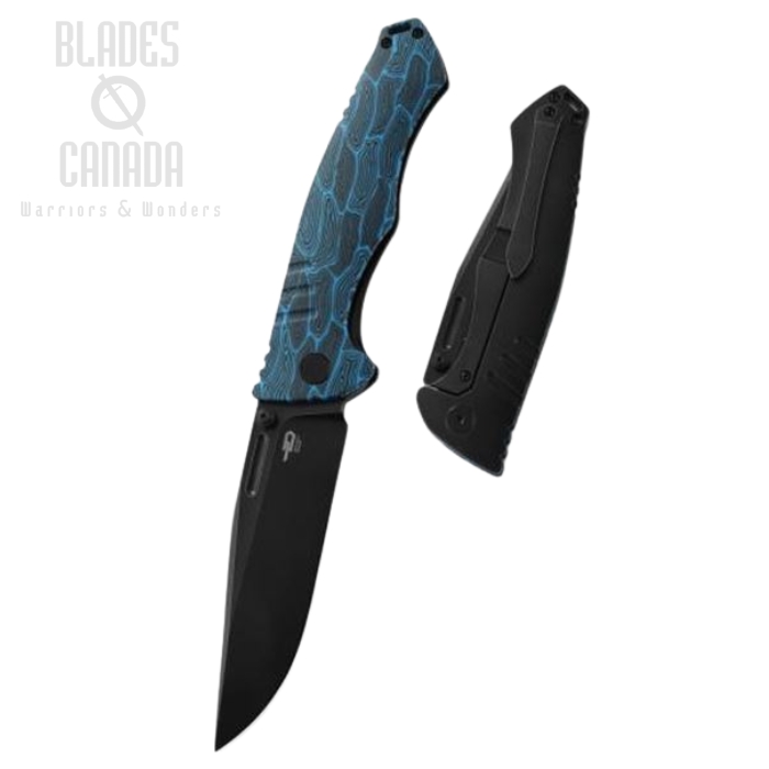 Bestech Keen II Framelock Folding Knife, S35VN Black, Titanium/Blue And Black G10, BT2301D