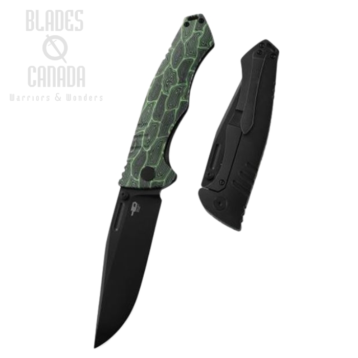 Bestech Keen II Framelock Folding Knife, S35VN Black, Titanium/Green And Black G10, BT2301E