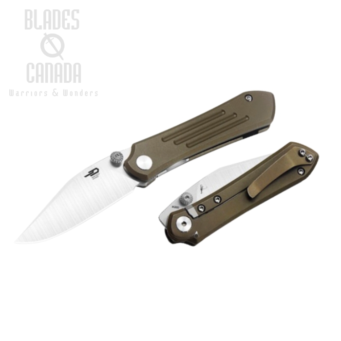 Bestech Icarus Framelock Folding Knife, M390 Satin, Titanium Brown, BT2302F