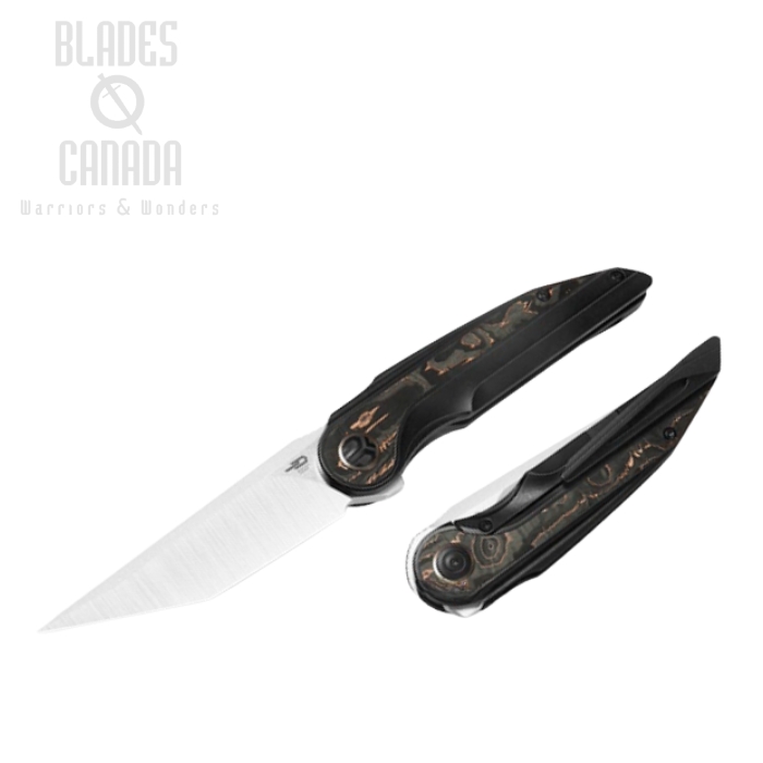 Bestech Blind Fury Flipper Framelock Knife, M390 SW/Satin, Titanium/Copper CF, BT2303B