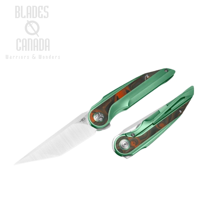 Bestech Blind Fury Flipper Framelock Knife, M390 SW/Satin, Titanium Green/CF Orange, BT2303C