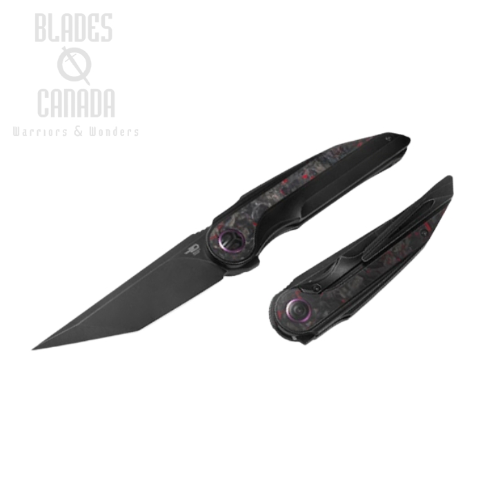 Bestech Blind Fury Flipper Framelock Knife, M390 Black SW, Titanium/Red Marble Inlay, BT2303E