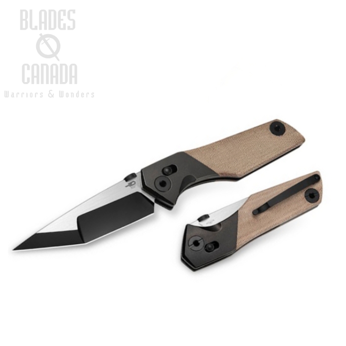 Bestech Cetus Folding Knife, M390 Black/Satin, Titanium/Natural Micarta, BT2304B