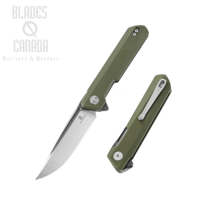 Bestechman Dundee Flipper Folding Knife, D2 Satin/Titanized, G10 Green, BMK01E