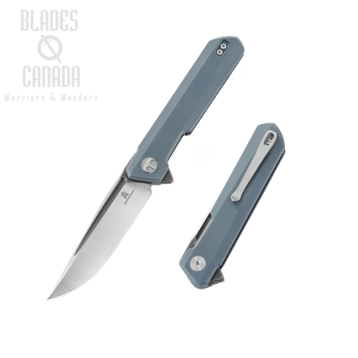 Bestechman Dundee Flipper Folding Knife, D2 Satin/Titanized, G10 Blue, BMK01F