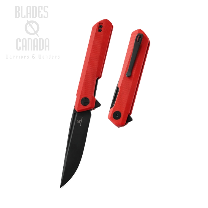 Bestechman Dundee Flipper Folding Knife, D2 Black Titanized, G10 Red, BMK01L