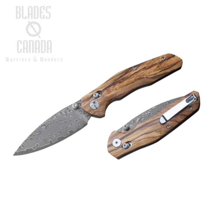 Bestechman Ronan Folding Knife, Damascus Acid Etched, Olivewood, BMK02M