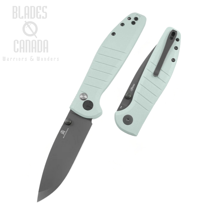 Bestechman Goodboy Button Lock Folding Knife, D2 Grey DLC, G10 Ice Cream Blue, BMK04D