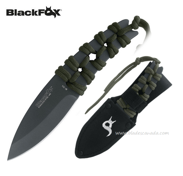 BlackFox BF-724 Throwing Knife, 440, Green Cord Wrapped, Nylon Sheath