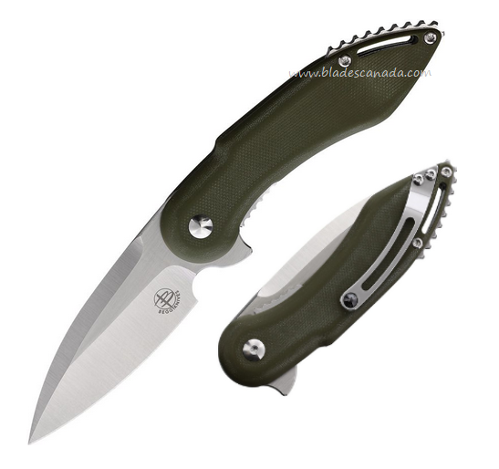Begg Knives Mini Glimpse Flipper Folding Knife, D2 Satin, G10 OD Green, BG003