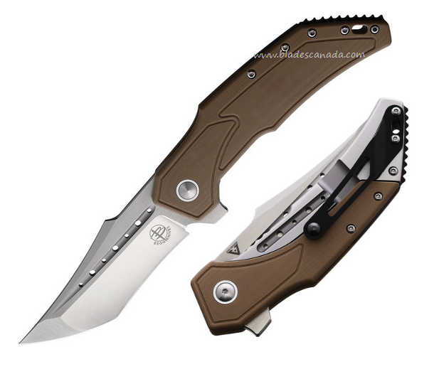 Begg Knives Astio Flipper Framelock Knife, D2 Satin, G10 Tan, BG009