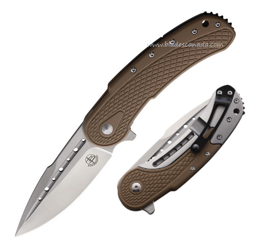 Begg Knives Bodega Flipper Framelock Knife, D2 Satin, G10 Tan, BG011