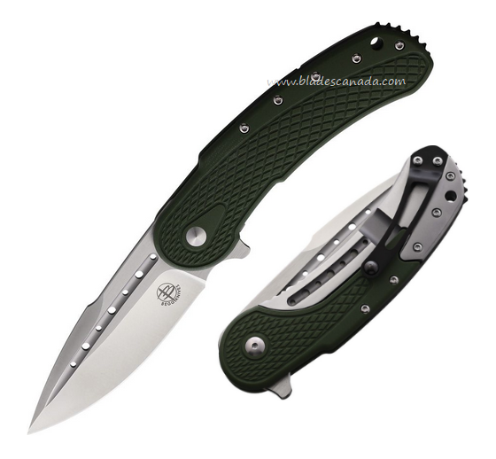 Begg Knives Bodega Flipper Framelock Knife, D2 Satin, G10 OD Green, BG012
