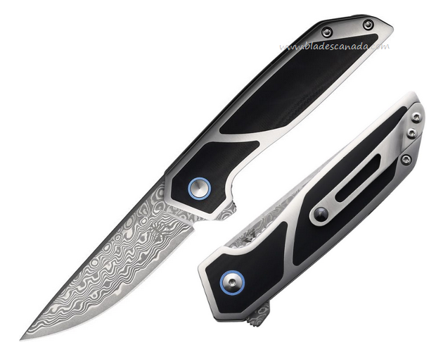 Begg Knives Diamici Flipper Folding Knife, Damascus, G10 black/Stainless, BG015