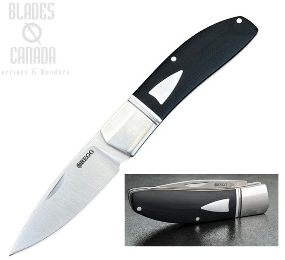 Begg Knives Traditional Slipjoint Folding Knife Large, 14C28N Satin Drop Point Blade, G10 Black, BG037
