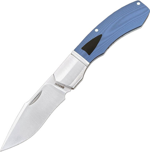 Begg Knives Traditional Slipjoint Folding Knife Large, 14C28N Satin Recurve Blade, G10 Blue - BG039