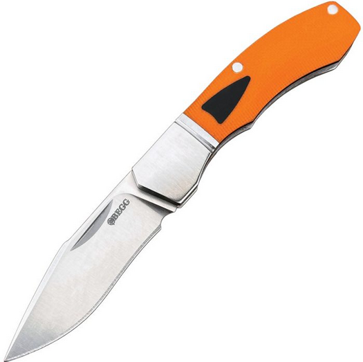 Begg Knives Traditional Slipjoint Folding Knife Small, 14C28N Satin Recurve Blade, G10 Orange/Black - BG042