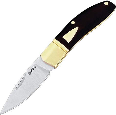 Begg Knives Traditional Slipjoint Folding Knife Small, 14C28N Satin Drop Point Blade, G10 Black, Brass Bolster - BG045